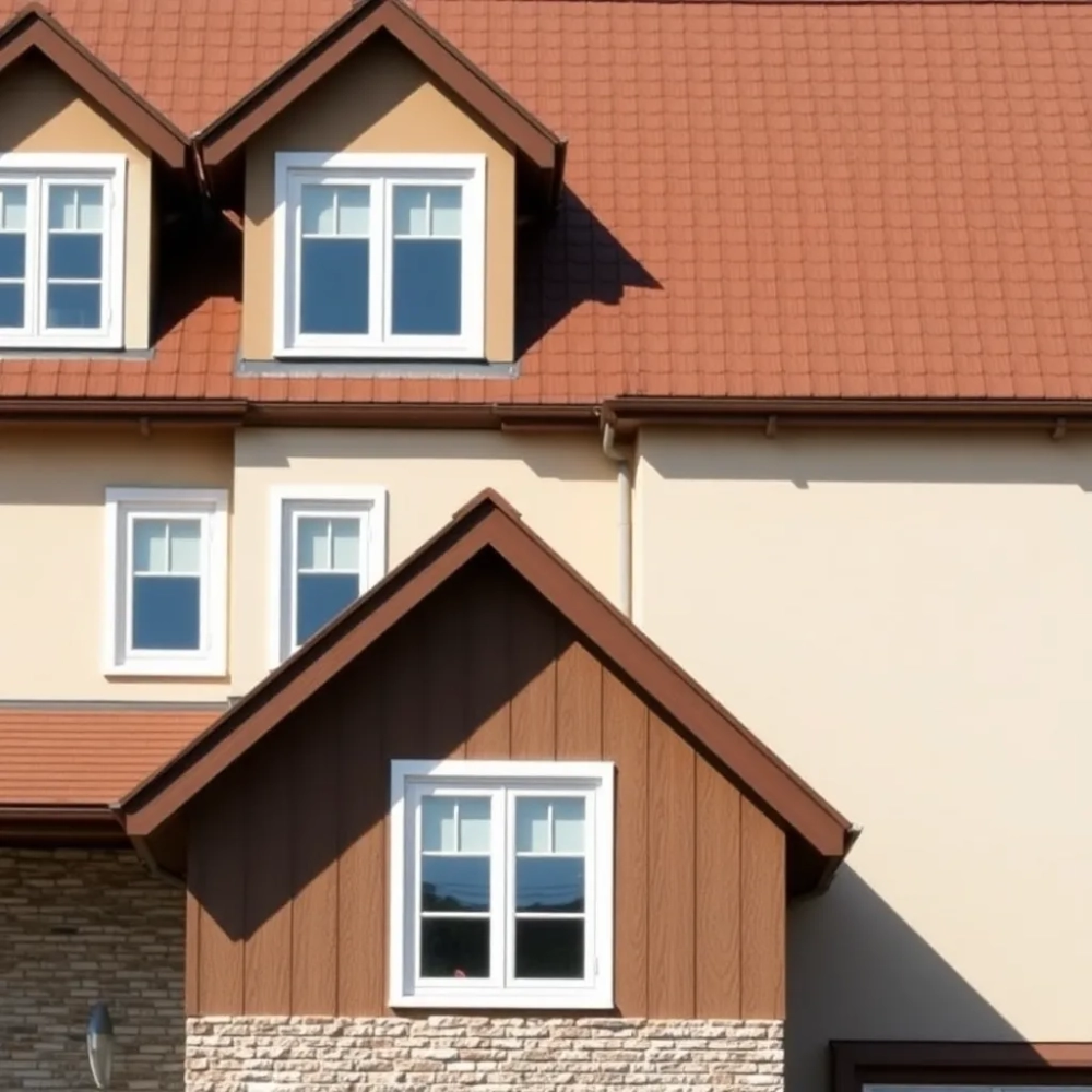 Brązowy dach białe okna jaka elewacja