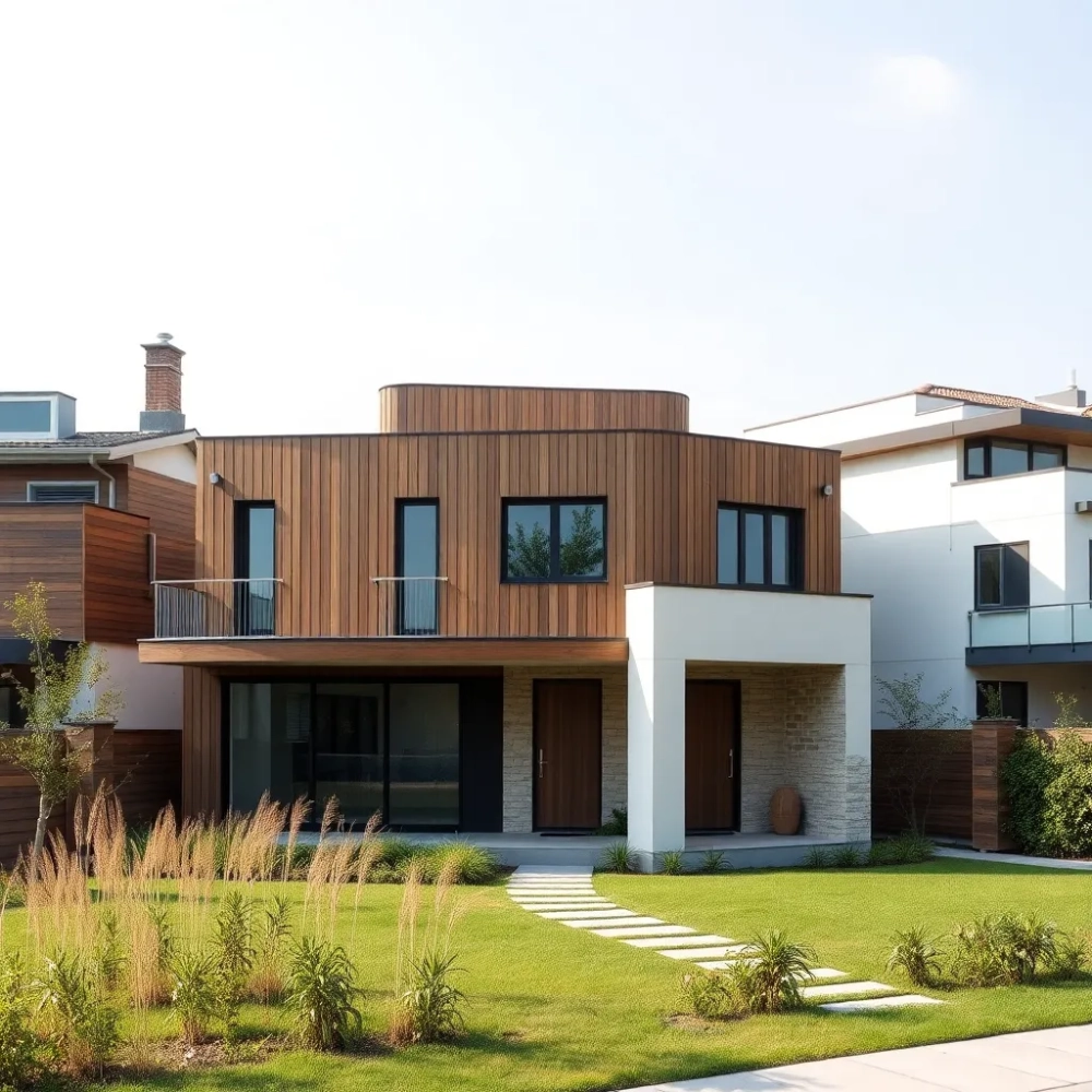 Elewacje domów parterowych z płaskim dachem