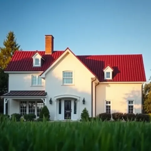 Dom z bordowym dachem