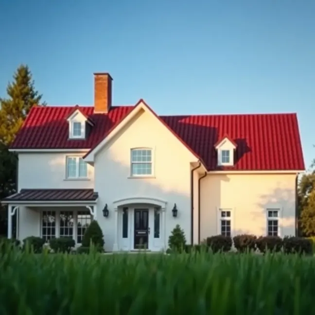 Dom z bordowym dachem