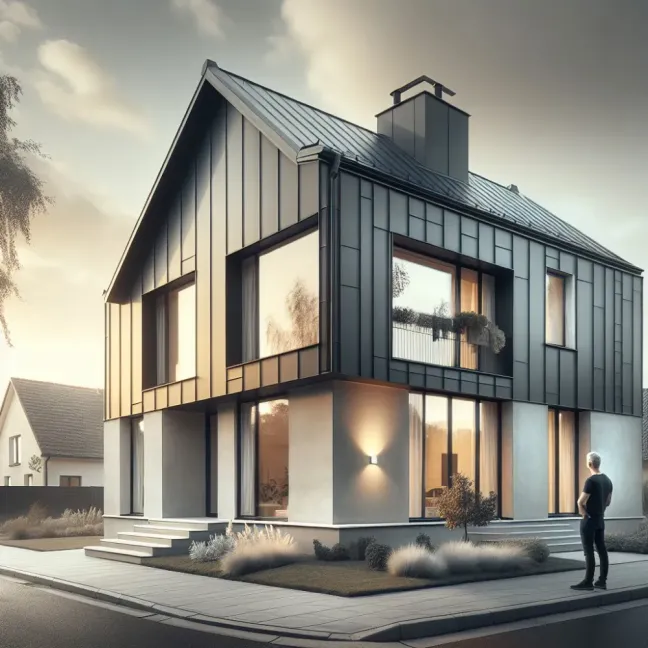 Jaka elewacja do grafitowego dachu i białych okien