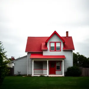 Szary dom z czerwonym dachem